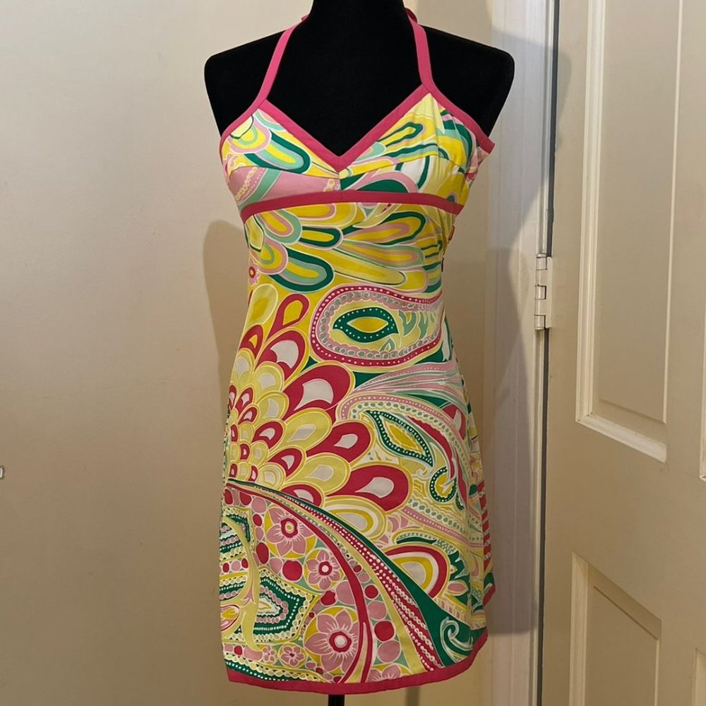 TIBI Halter Maxi Dress Retro Floral Print